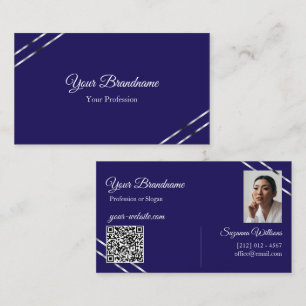 Indigo Blau mit silbernen Linien Foto und QR-Code Visitenkarte