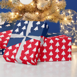 Indigo Blau Rot Weiß Weihnachtsbaum Muster Geschenkpapier