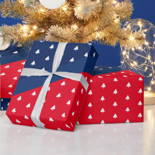 Indigo Blau Rot Weiß Weihnachtsbaum Muster Geschenkpapier