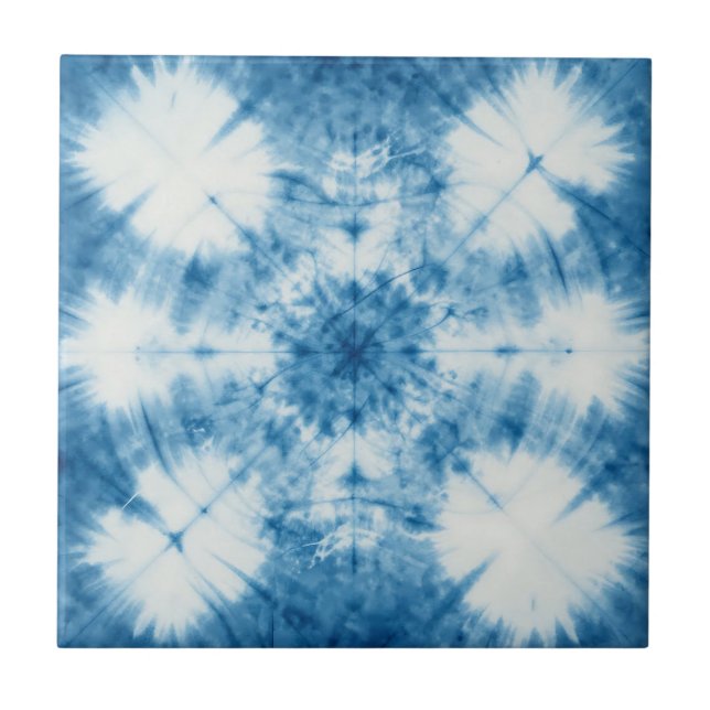 Indigo Blau Shibori Tie Dye Muster Fliese (Vorderseite)