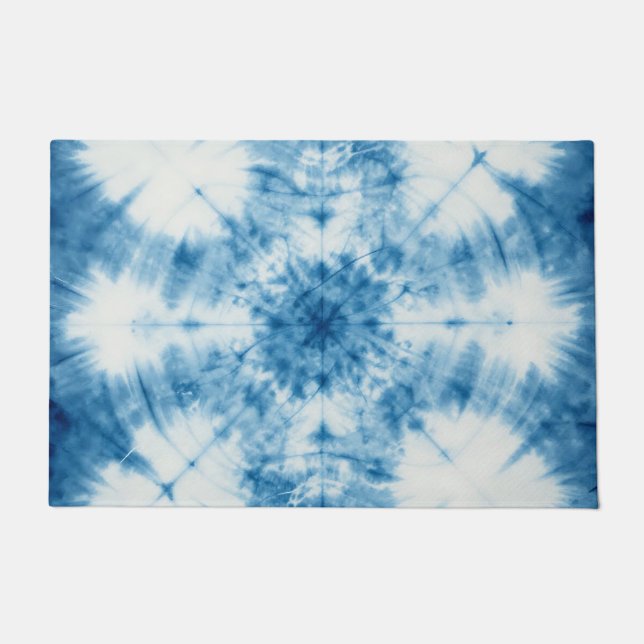 Indigo Blau Shibori Tie Dye Muster Fußmatte (Vorderseite)