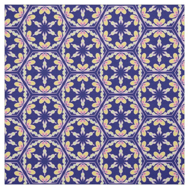 Indigo Blau Spanisch Mittelmeerkachelmuster Stoff (Muster)