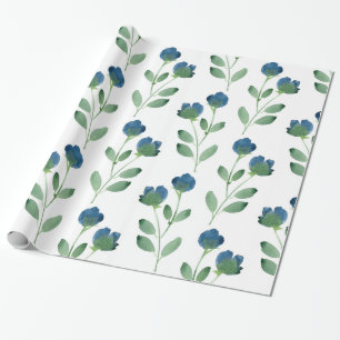 Indigo Blau- und Grünfarben-Blumenmuster Geschenkpapier