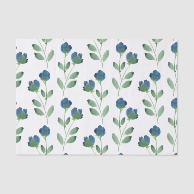 Indigo Blau- und Grünfarben-Blumenmuster Seidenpapier (Vorderseite)