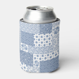 Indigo Blau und Weiß Faux Patchwork Dosenkühler