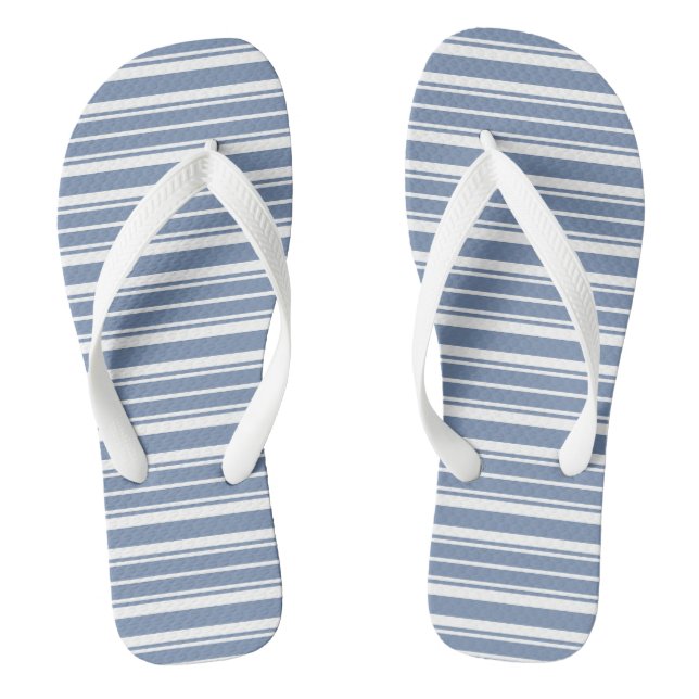 Indigo Blau und Weiß Ticking Stripes Flip Flops (Fußbett)