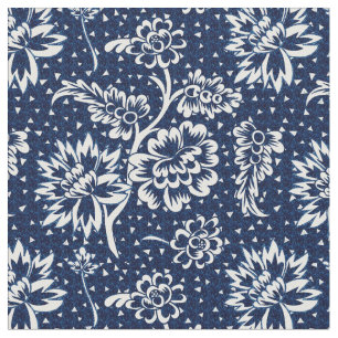 Indigo Blau und Weiße Vintage Blüten Stoff