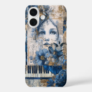 Indigo Blau Vintage Abstract Art Collage iPhone 16 Hülle