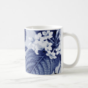 Indigo Blau Vintage Botanik & Käfer Floral Toile Kaffeetasse