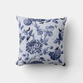 Indigo-Blau-Vintage botanische Wanzen BlumenToile Kissen