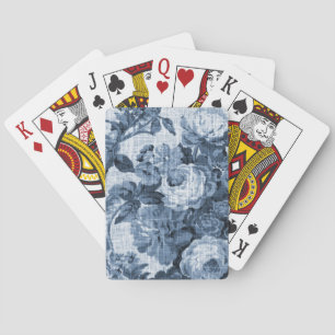 Indigo-Blau Vintages BlumenToile Gewebe No.4 Spielkarten