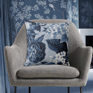 Indigo-Blau Vintages botanisches BlumenToile No.1 Kissen