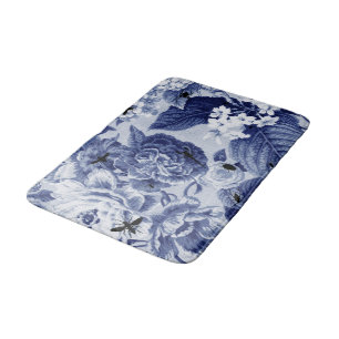 Indigo-Blau-Vintages botanisches u. Wanzen Badematte