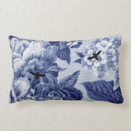 Indigo-Blau-Vintages botanisches u. Wanzen Lendenkissen