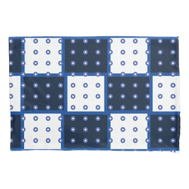 Indigo Blau-Weiß-Patchwork und Kreise Kissenbezug (Vorderseite)