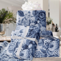 Indigo Blau & Weiß Vintage Floral Toile Nr. 3