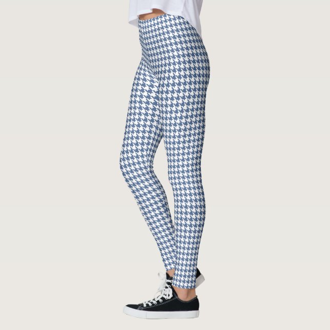 Indigo-Blau White Pied De Poule Houndstooth Leggings (Links)