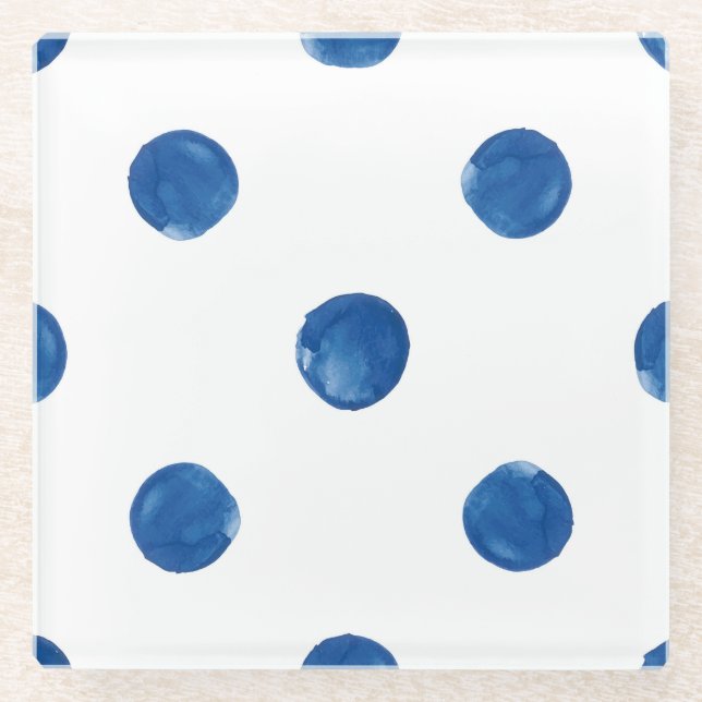 Indigo-blaue Aquarellpolka dots shibori Muster Glasuntersetzer (Vorderseite)