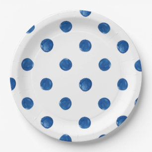 Indigo-blaue Aquarellpolka dots shibori Muster Pappteller