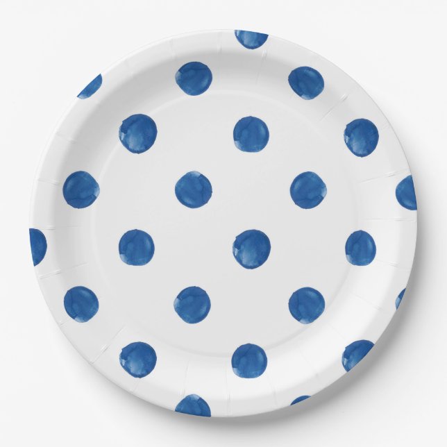 Indigo-blaue Aquarellpolka dots shibori Muster Pappteller (Vorderseite)
