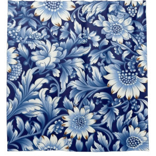 Indigo Blaue Blumen Duschvorhang