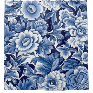 Indigo Blaue Blumen Duschvorhang