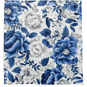 Indigo Blaue Blumen Duschvorhang