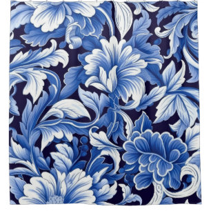 Indigo Blaue Blumen Duschvorhang