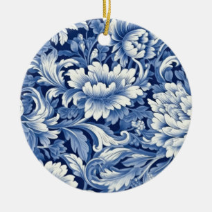 Indigo Blaue Blumen Keramik Ornament