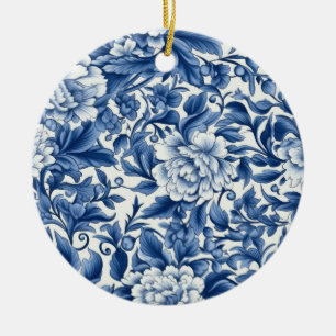 Indigo Blaue Blumen Keramik Ornament