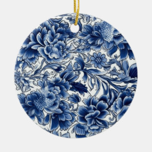 Indigo Blaue Blumen Keramik Ornament