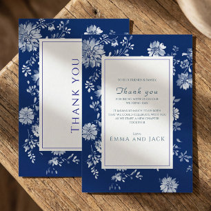 Indigo-Blaues Blumen-Chinoiserie-Hochzeits-Dankesc Dankeskarte