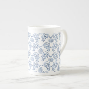 Indigo Blaues ethnisches Blumenmuster auf Bone Chi Prozellantasse