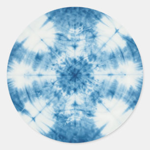 Indigo Blaues Shibori-Bindfärbemuster Runder Aufkleber