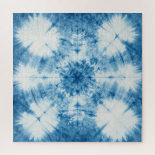 Indigo Blaues Shibori-Tie-Dye-Muster Puzzle