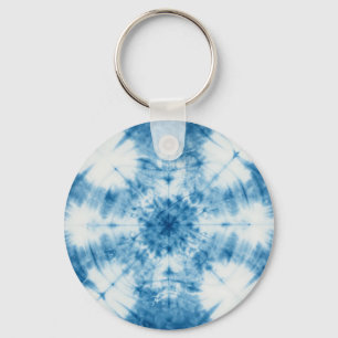 Indigo Blaues Shibori-Tie-Dye-Muster Schlüsselanhänger
