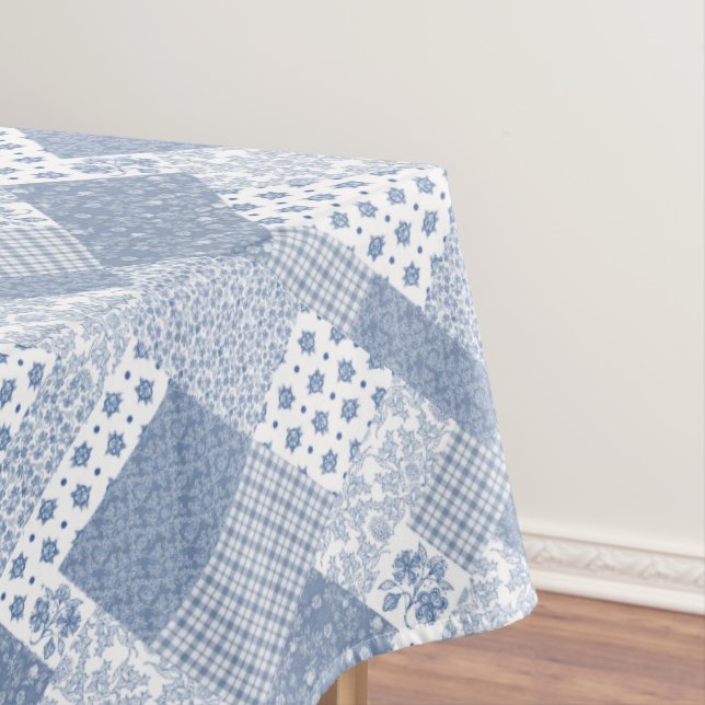 Indigo Blaues, weißes falsches Patchwork-Tischtuch Tischdecke (Beispiel)