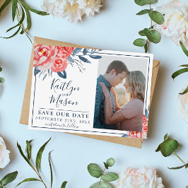 Indigo Bliss Wasserfarbenleder Blätterzweige Stiel Save The Date