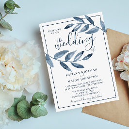 Indigo Bliss Watercolor Leaf Branch Wedding Einladung