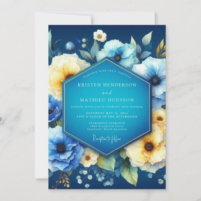 Indigo Bloom Traumhochzeit Einladung (Vorderseite)