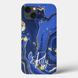 Indigo Blue Agate Marble Abstrakt Name Monogram Case-Mate iPhone Hülle