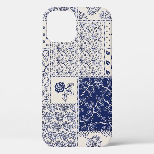 Indigo Blue Beige Floral Patchwork Case-Mate iPhone Hülle (Rückseite)