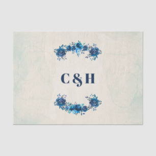 Indigo Blue & Beige Watercolor Blume Hochzeit Seidenpapier