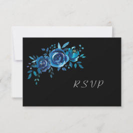 Indigo Blue + Black Floral Buffet Hochzeit RSVP Karte
