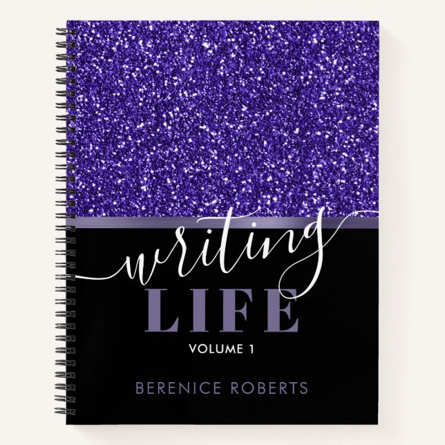 Indigo Blue Black Glitzer Personalisiert Writer Notizbuch (Vorderseite)