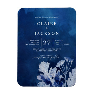 Indigo Blue Botanical Wedding Magnet