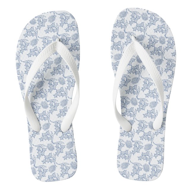 Indigo Blue Ethnic Floral Print Flip Flops (Fußbett)
