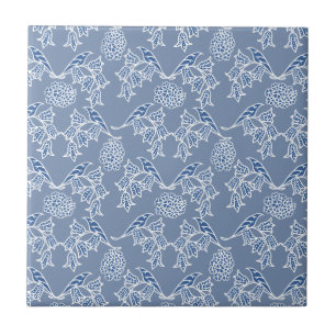 Indigo Blue Ethnic Floral Print Keramik Tile Fliese