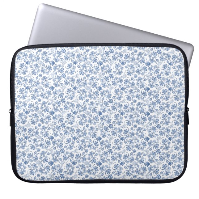 Indigo Blue Ethnic Floral Print Laptop-Sieb Laptopschutzhülle (Vorderseite)