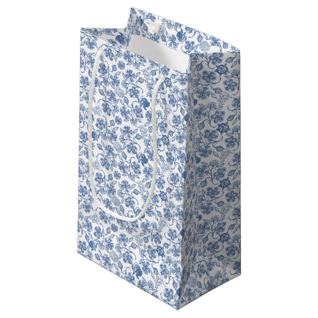Indigo Blue Ethnic Floral Print Small Gift Bag Kleine Geschenktüte (Vorderseite Schrägansicht)